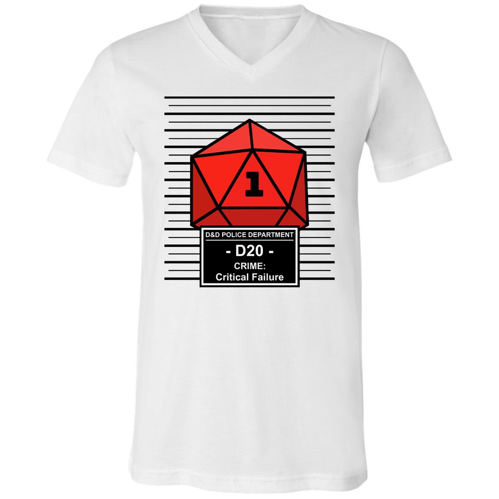 D20 Arrested For Critical Failure Unisex V-Neck T-Shirt - White - 1