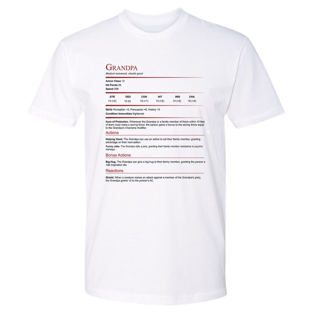 Grandpa Stat Block Premium Unisex T-Shirt - White - 1