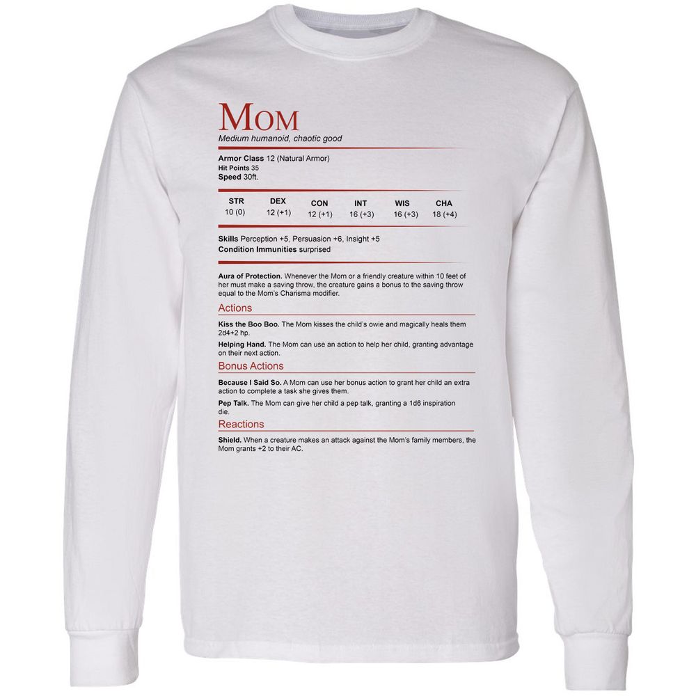 Mom Stats Long Sleeve T-Shirt - White - 1
