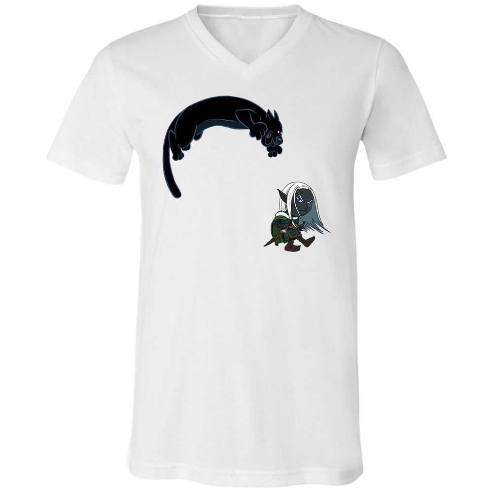 Drizzt And Guenhwyvar Unisex V-Neck T-Shirt - White - 1