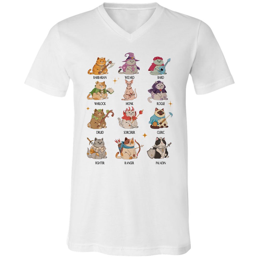 Dungeons And Cats Unisex V-Neck T-Shirt - White - 1