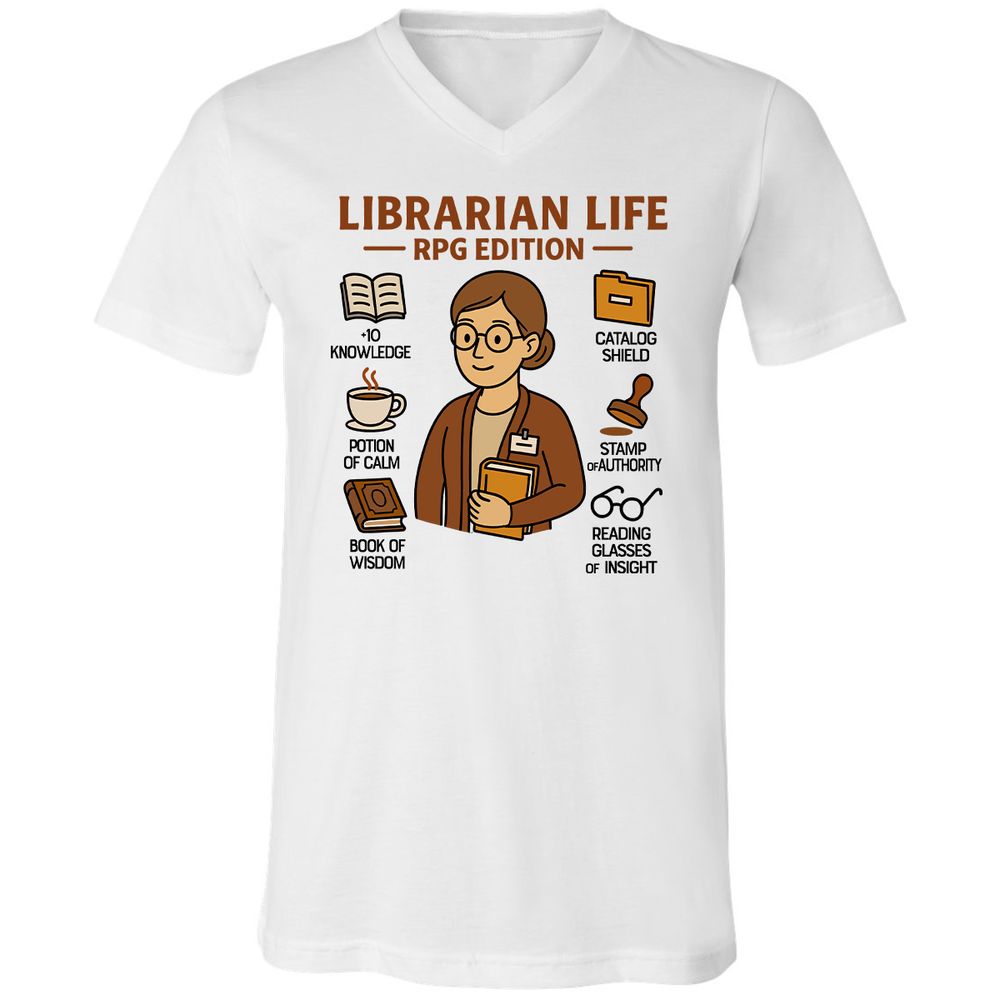 Librarian Life RPG Edition Unisex V-Neck T-Shirt - White - 1