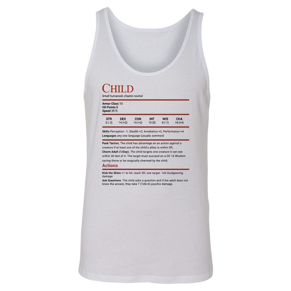 Child Stats Unisex Jersey Tank - White - 1