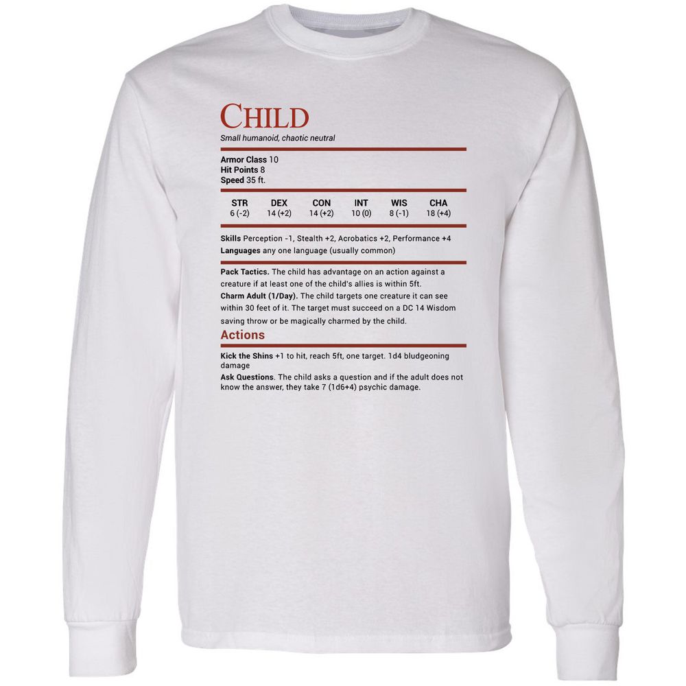 Child Stats Long Sleeve T-Shirt - White - 1