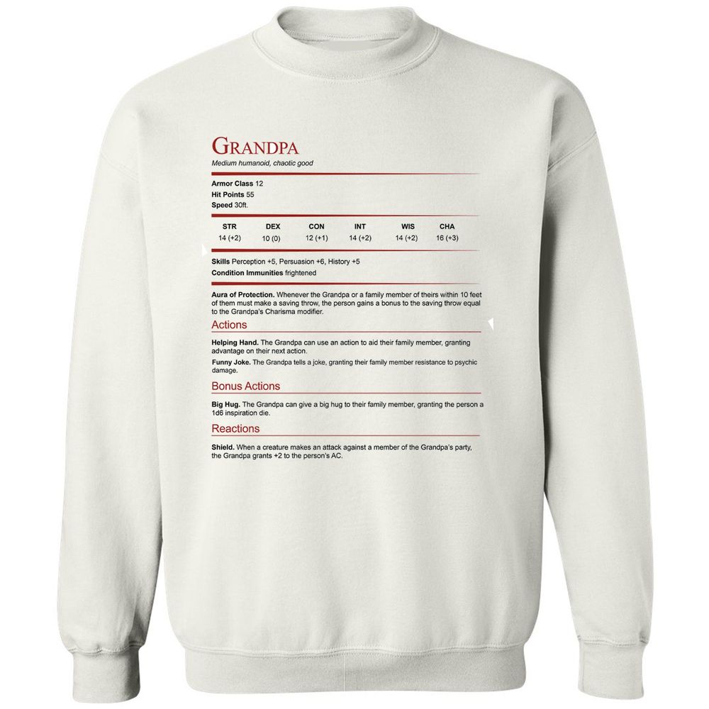 Grandpa Stat Block Classic Unisex Sweatshirt - White - 1