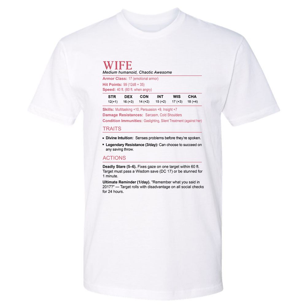 Wife Stats 2 Premium Unisex T-Shirt - White - 1
