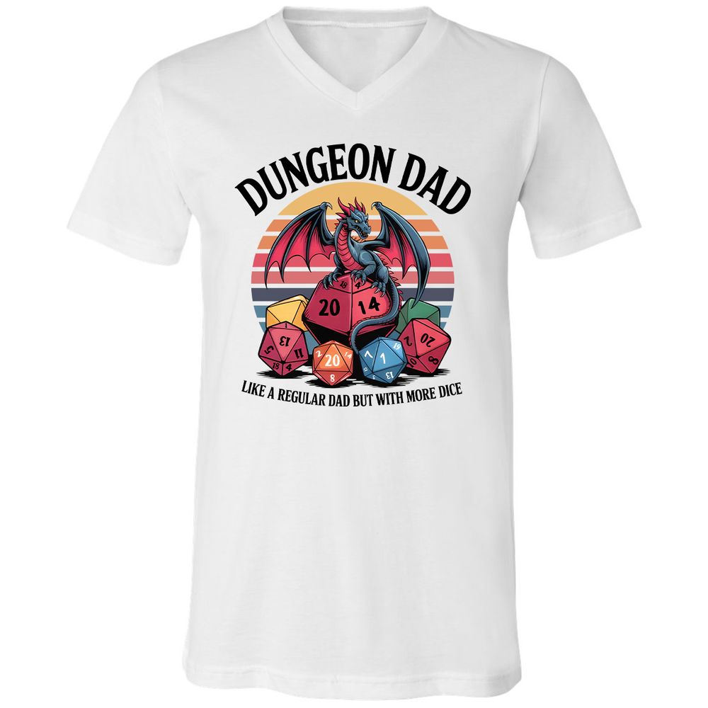 Dungeon Dad With More Dice Unisex V-Neck T-Shirt - White - 1