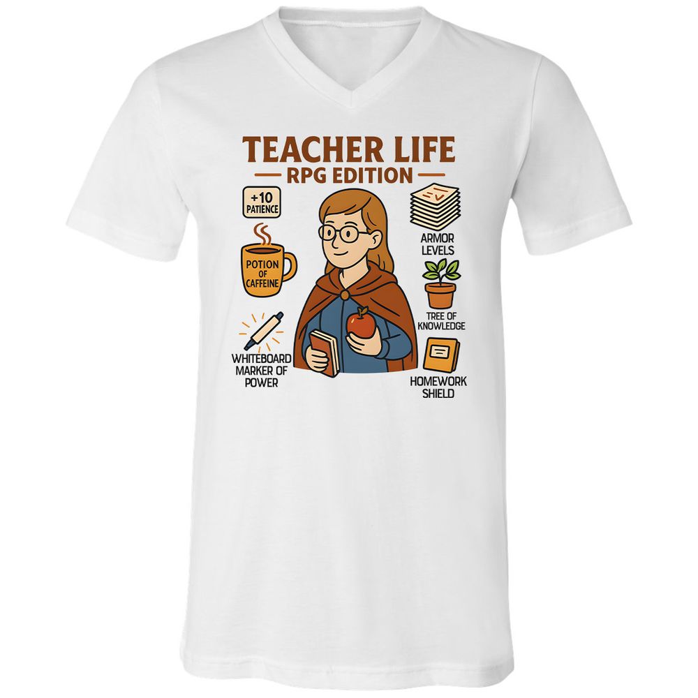 Teacher Life RPG Edition Unisex V-Neck T-Shirt - White - 1