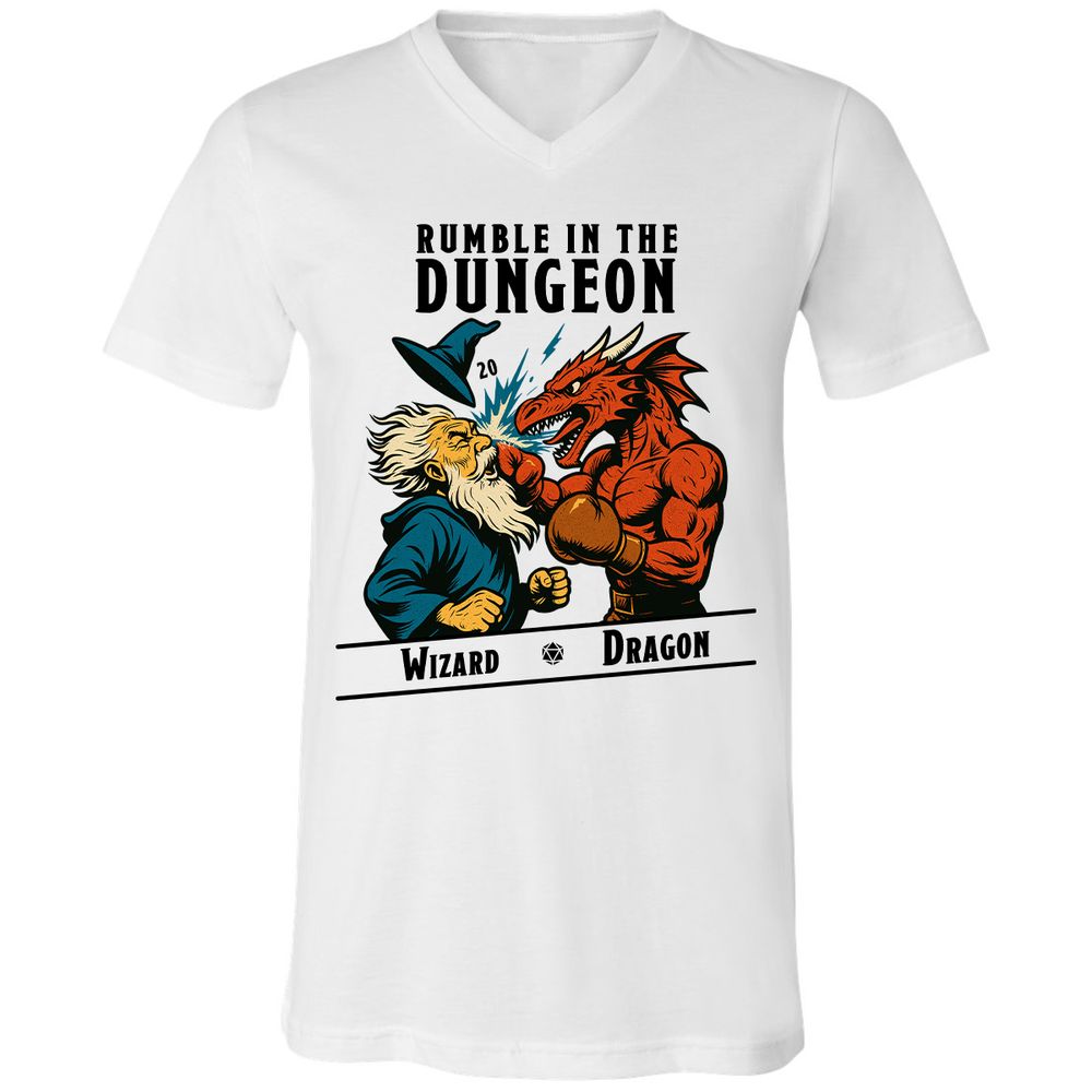 Rumble in the Dungeon Unisex V-Neck T-Shirt - White - 1