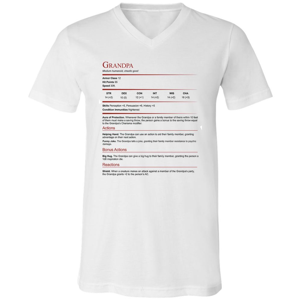 Grandpa Stat Block Unisex V-Neck T-Shirt - White - 1