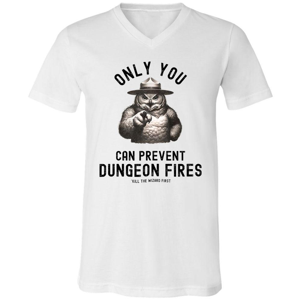 Only You Can Prevent Dungeon Fires Unisex V-Neck T-Shirt - White - 1