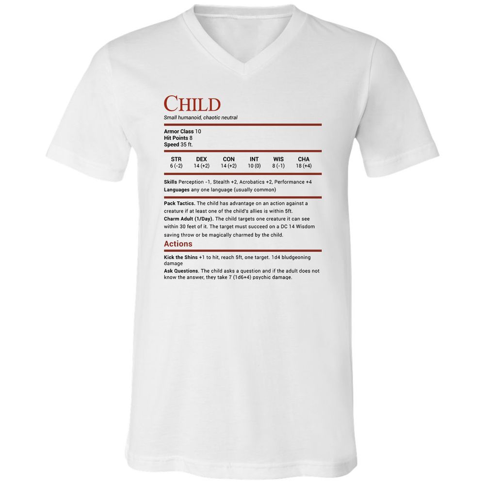 Child Stats Unisex V-Neck T-Shirt - White - 1