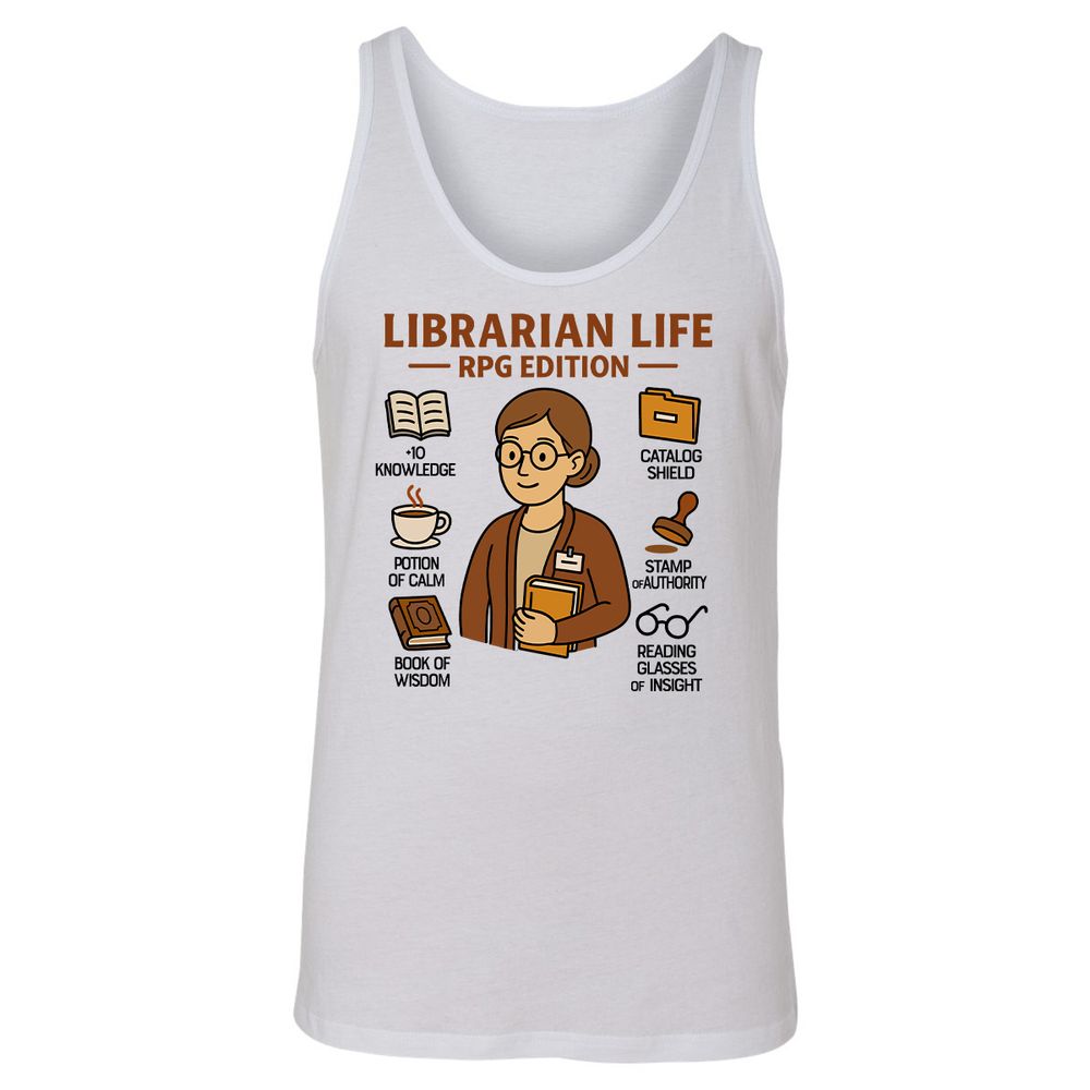 Librarian Life RPG Edition Unisex Jersey Tank - White - 1