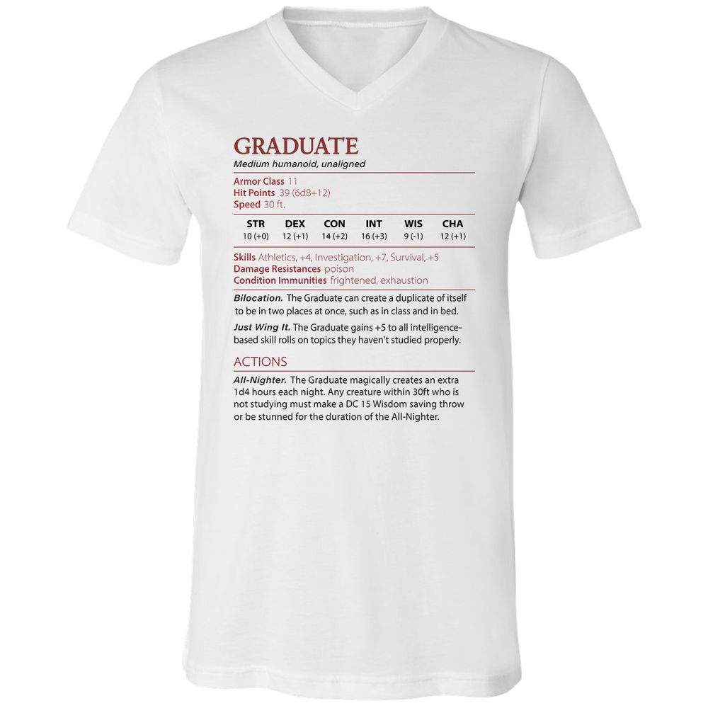 Graduate Stats Unisex V-Neck T-Shirt - White - 1