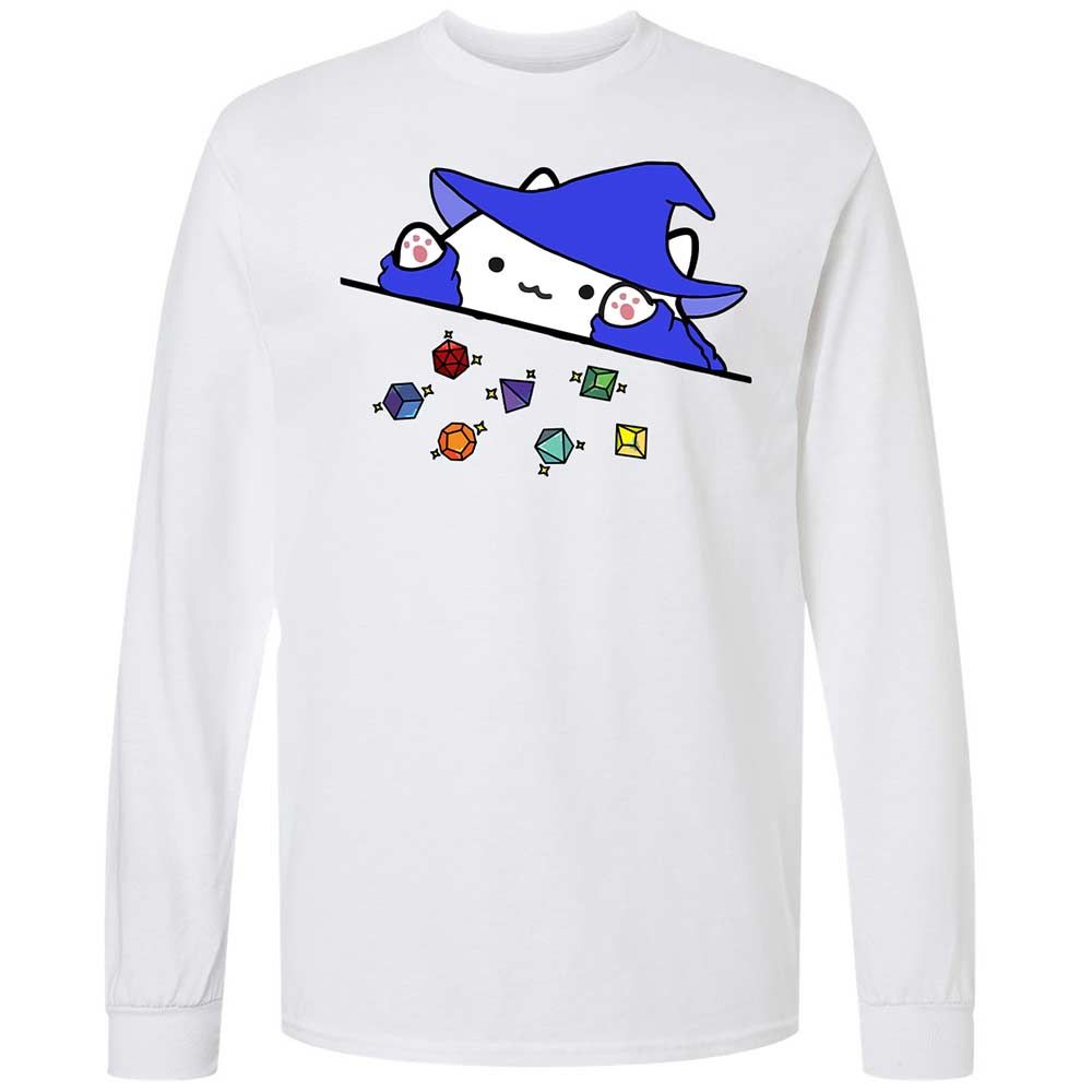 Cat Throws Dices Long Sleeve T-Shirt - White - 1
