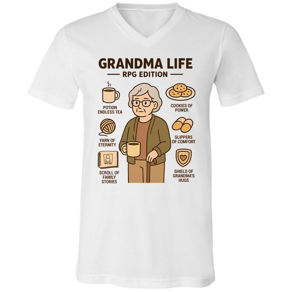 Grandma Life RPG Edition Unisex V-Neck T-Shirt - White - 1