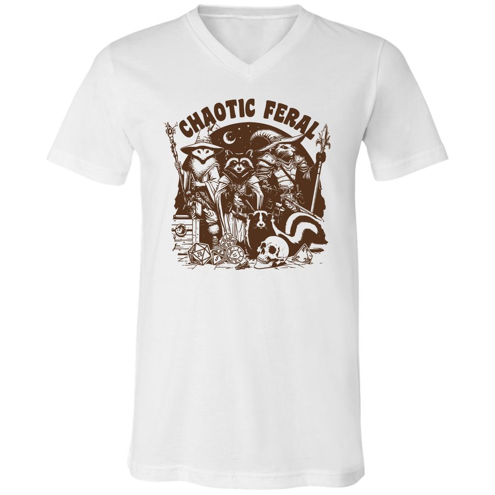 Raccoon Chaotic Feral Unisex V-Neck T-Shirt - White - 1