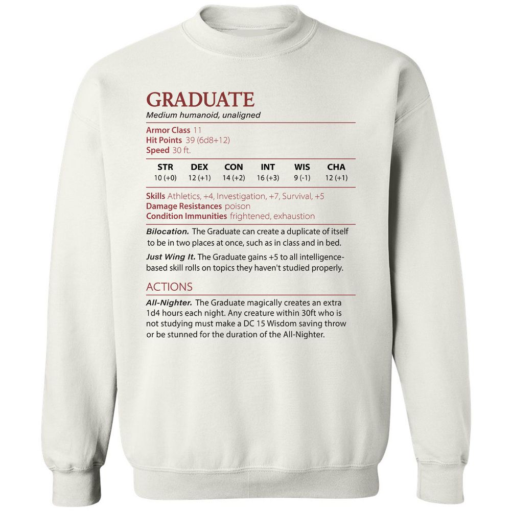 Graduate Stats Classic Unisex Sweatshirt - White - 1
