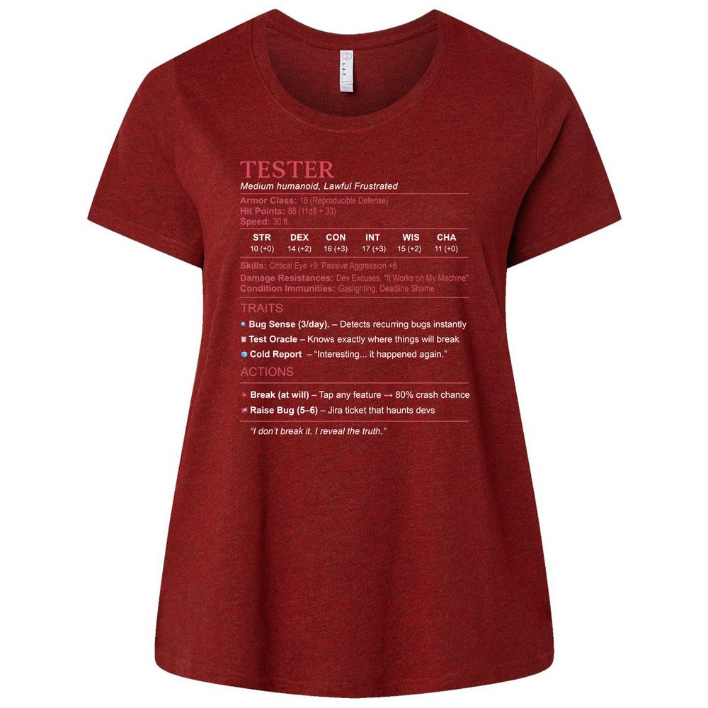 Tester Stats Ladies Curvy Jersey - Cardinal - 10