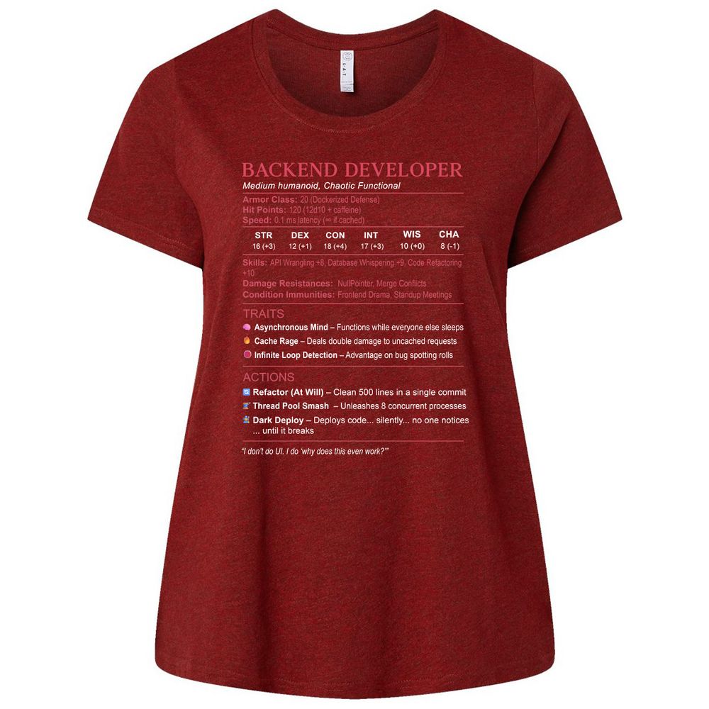 Backend Developer Stats Ladies Curvy Jersey - Cardinal - 10