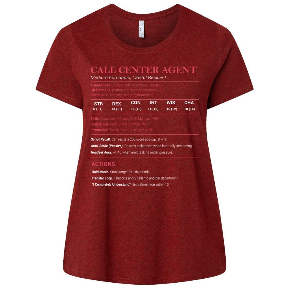 Call Center Agent Stats Ladies Curvy Jersey - Cardinal - 10