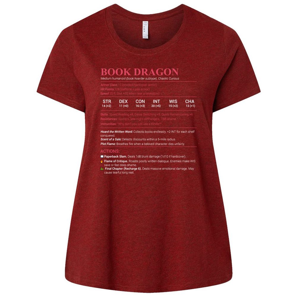 Book Dragon Stats Ladies Curvy Jersey - Cardinal - 10