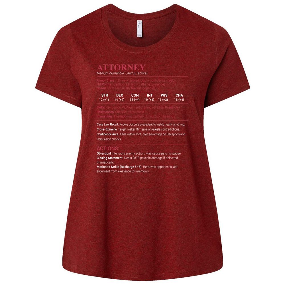 Attorney Stats Ladies Curvy Jersey - Cardinal - 10