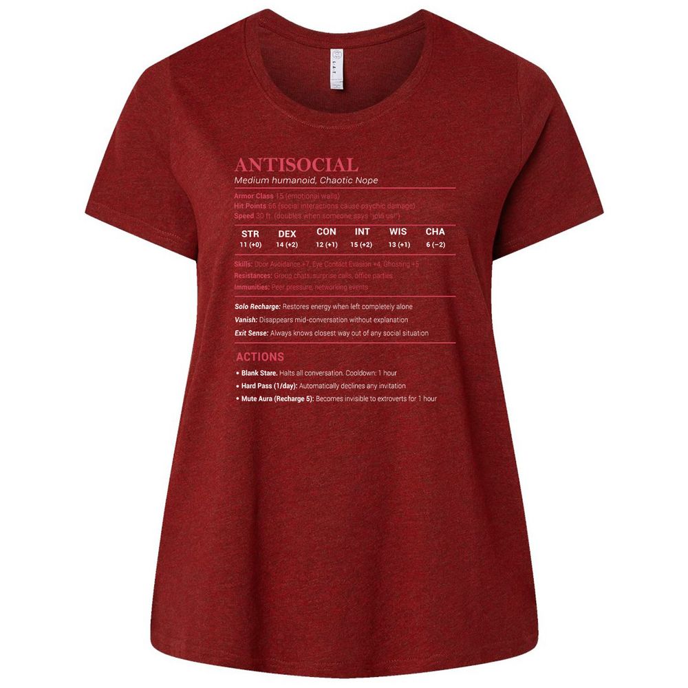 Antisocial Stats Ladies Curvy Jersey - Cardinal - 10