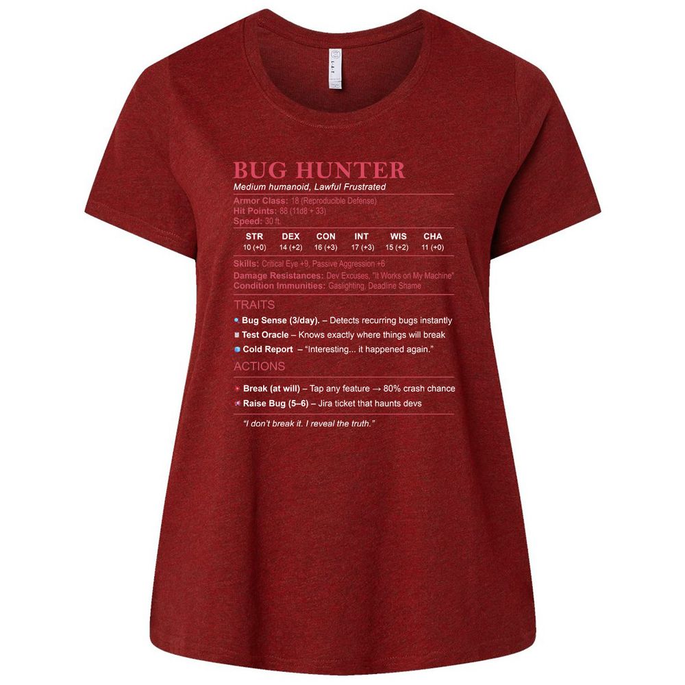 Tester Stats (Bug Hunter) Ladies Curvy Jersey - Cardinal - 10