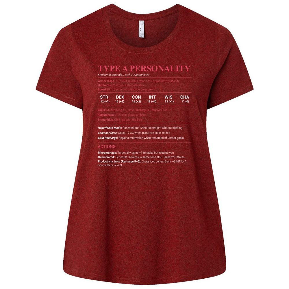 Type A Stats Ladies Curvy Jersey - Cardinal - 10