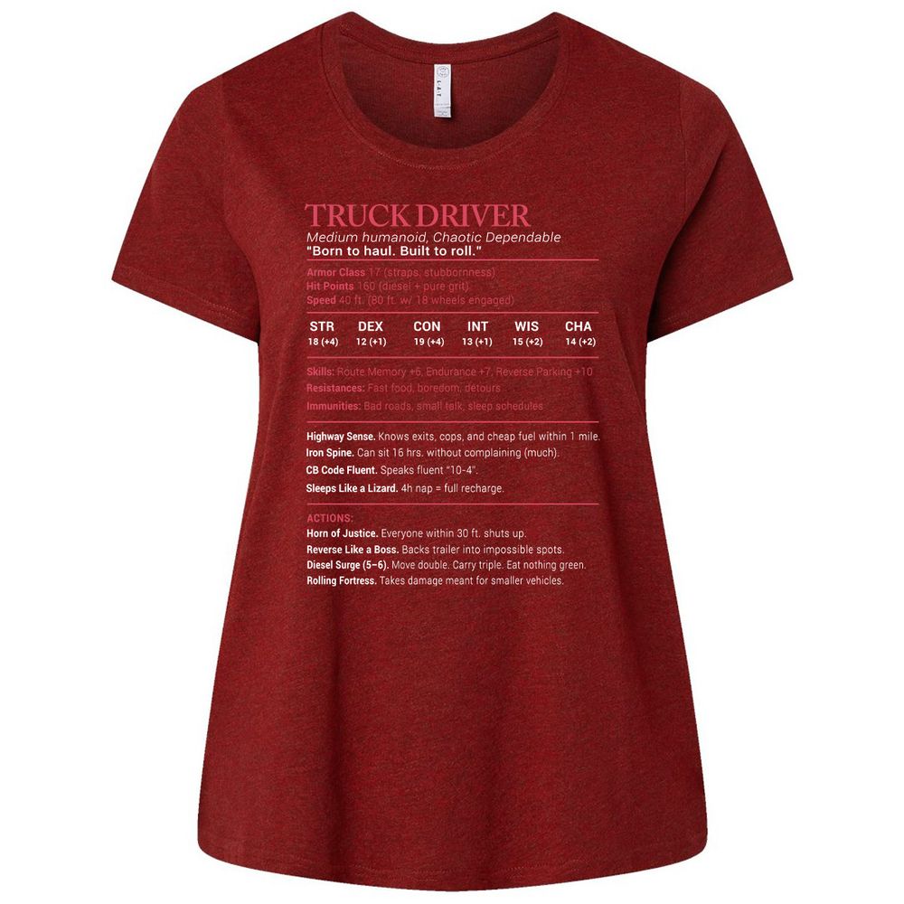 Truck Driver Stats Ladies Curvy Jersey - Cardinal - 10