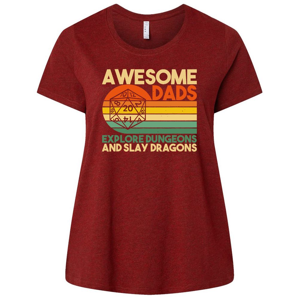 Awesome Dad Explore Dungeons Slay Dragons Ladies Curvy Jersey - Cardinal - 10