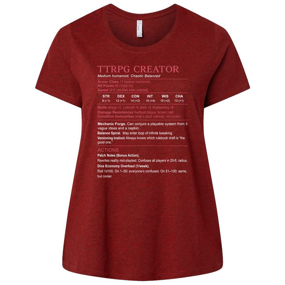 TTRPG Creator Stats Ladies Curvy Jersey - Cardinal - 10