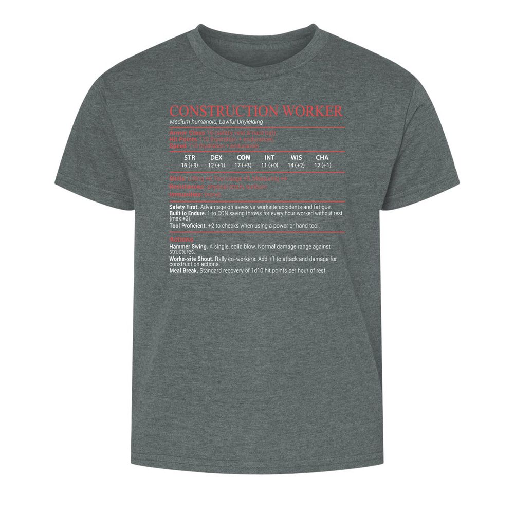 Construction Worker Stats Block - Dark Heather - 10