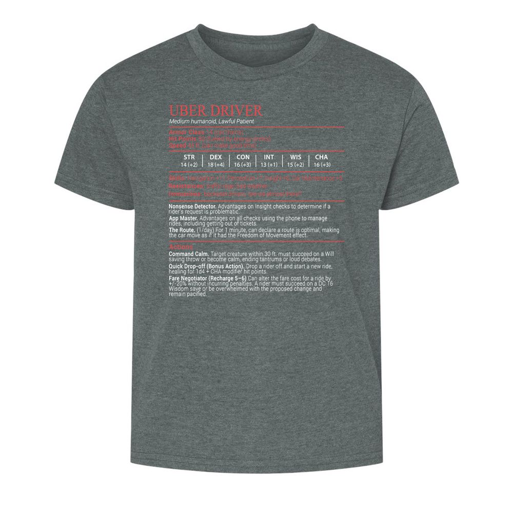 Uber Driver Stats Block Kids T-Shirt - Dark Heather - 10
