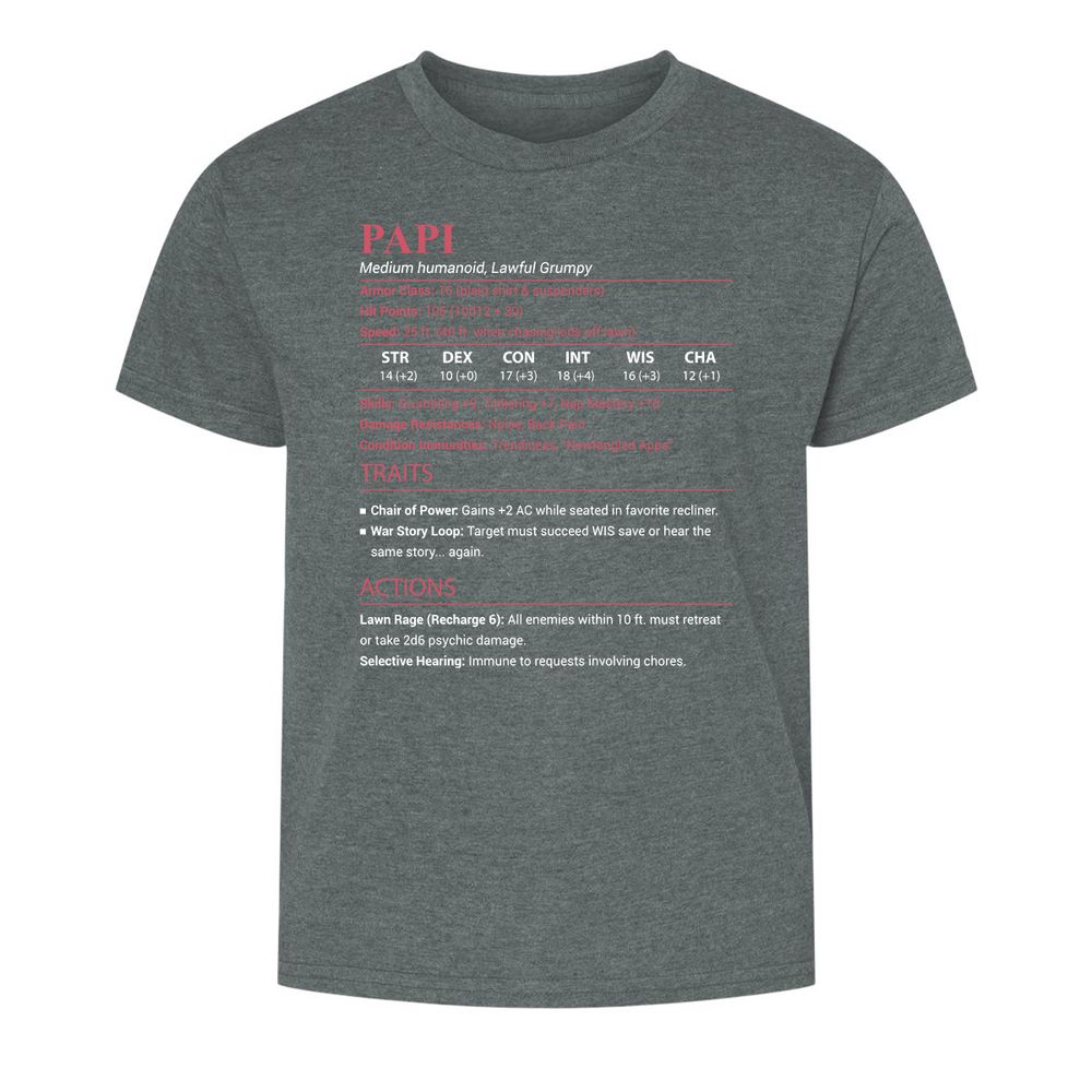 Papi Stats Kids T-Shirt - Dark Heather - 10