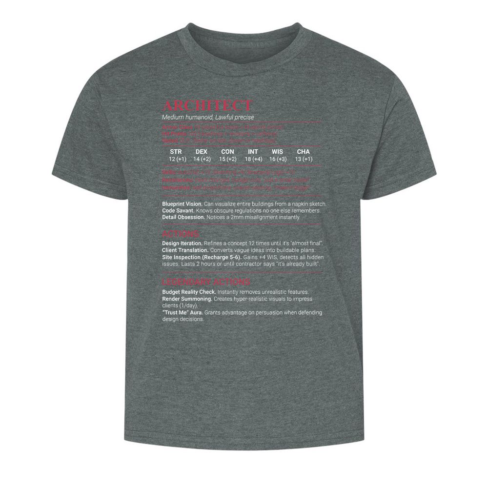 Architect Stats Kids T-Shirt - Dark Heather - 10