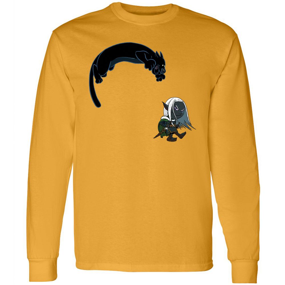 Drizzt and Guenhwyvar Long Sleeve T-Shirt - Gold - 10