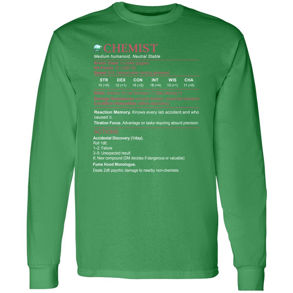 Chemist Stats Long Sleeve T-Shirt - Irish Green - 10