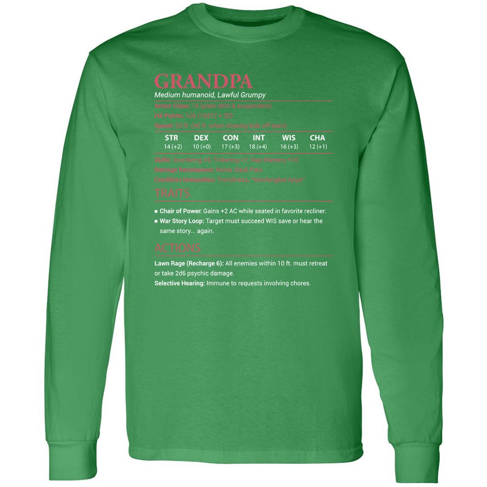 Grandpa Stats Long Sleeve T-Shirt - Irish Green - 10