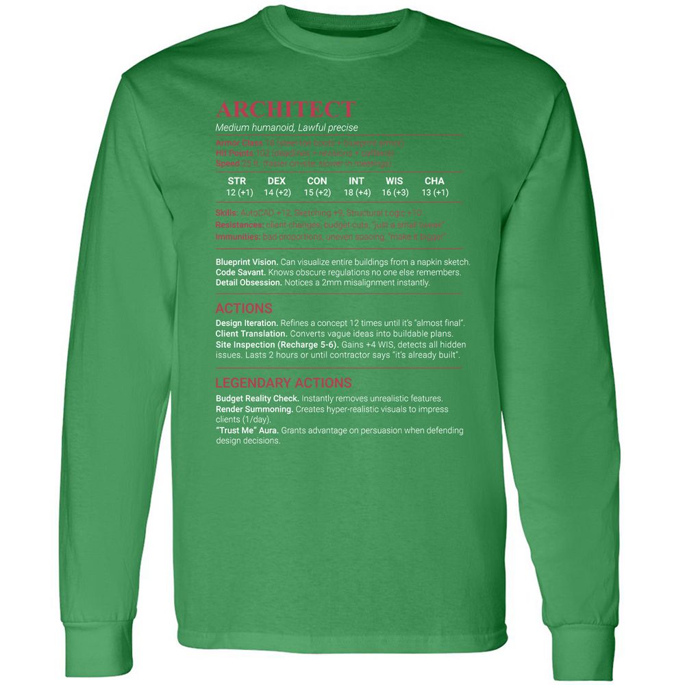 Architect Stats Long Sleeve T-Shirt - Irish Green - 10