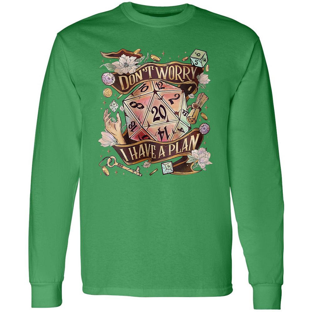 Floral Don't Worry I Have A Plan Long Sleeve T-Shirt - Irish Green - 10