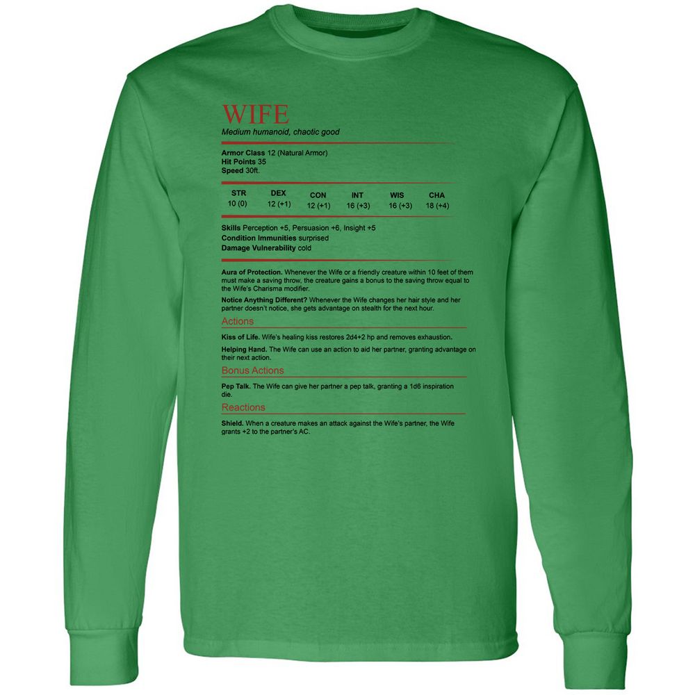 Wife White Long Sleeve T-Shirt - Irish Green - 10