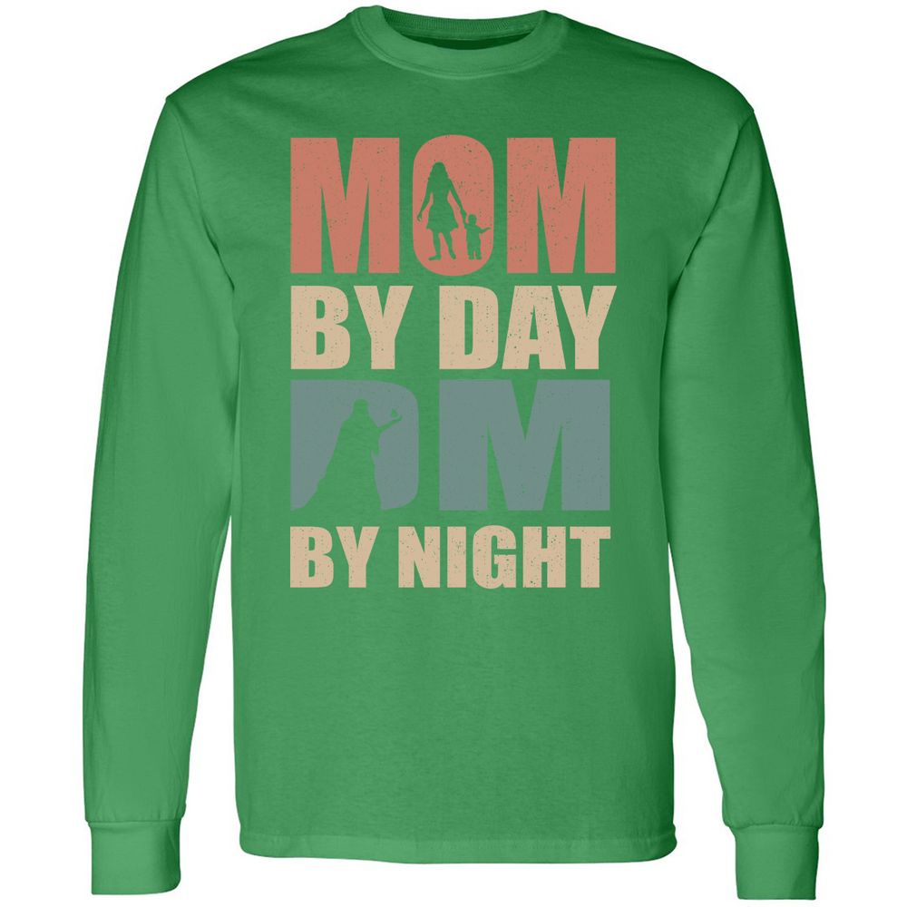 Mom By Day DM By Night Long Sleeve T-Shirt - Irish Green - 10