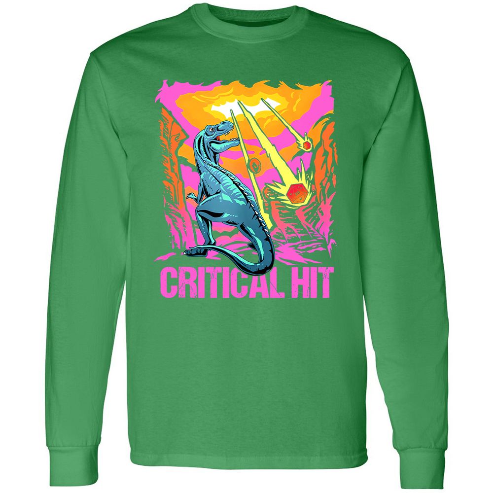 Dinosaur Critical Hit Long Sleeve T-Shirt - Irish Green - 10