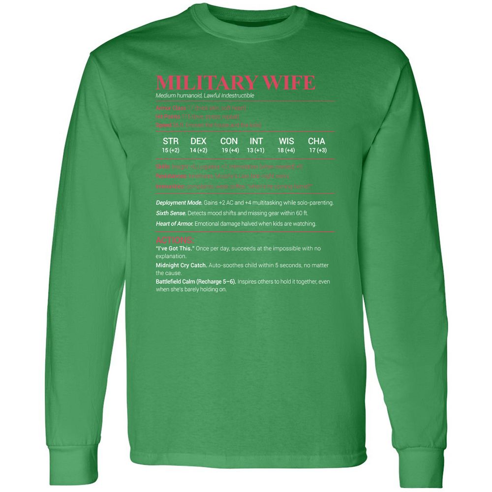 Military Wife Stats Long Sleeve T-Shirt - Irish Green - 10