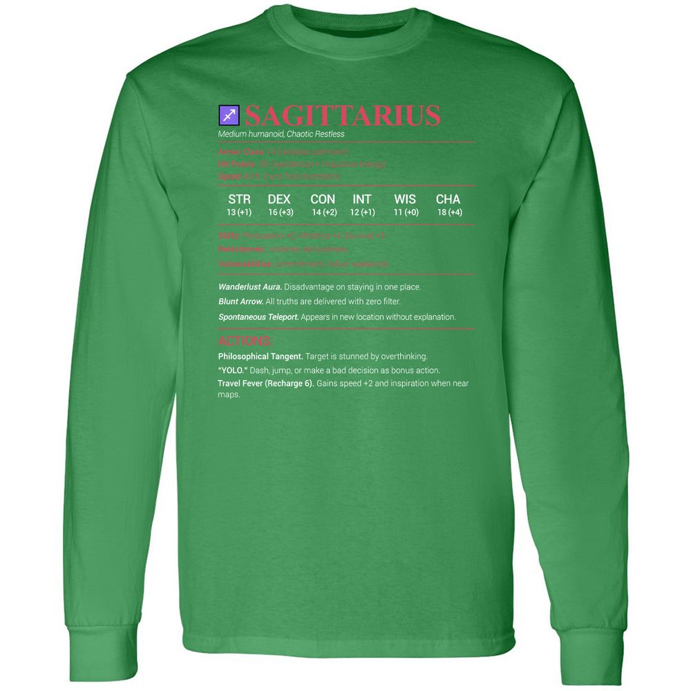 Sagittarius Stats Long Sleeve T-Shirt - Irish Green - 10