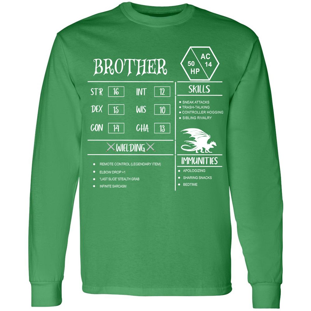 Brother Stats Long Sleeve T-Shirt - Irish Green - 10