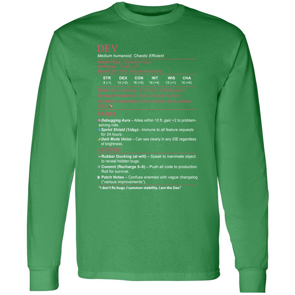 DEV Stats Long Sleeve T-Shirt - Irish Green - 10