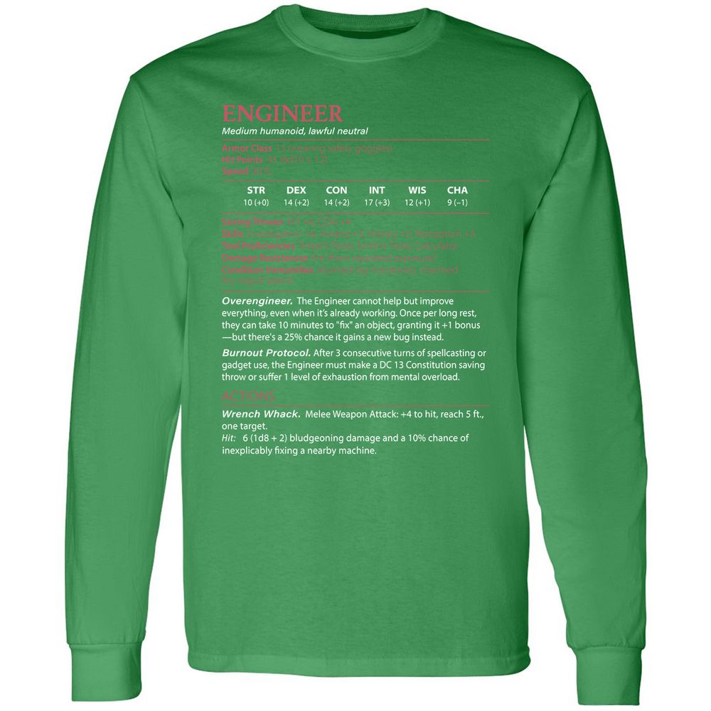 Engineer Stats Long Sleeve T-Shirt - Irish Green - 10